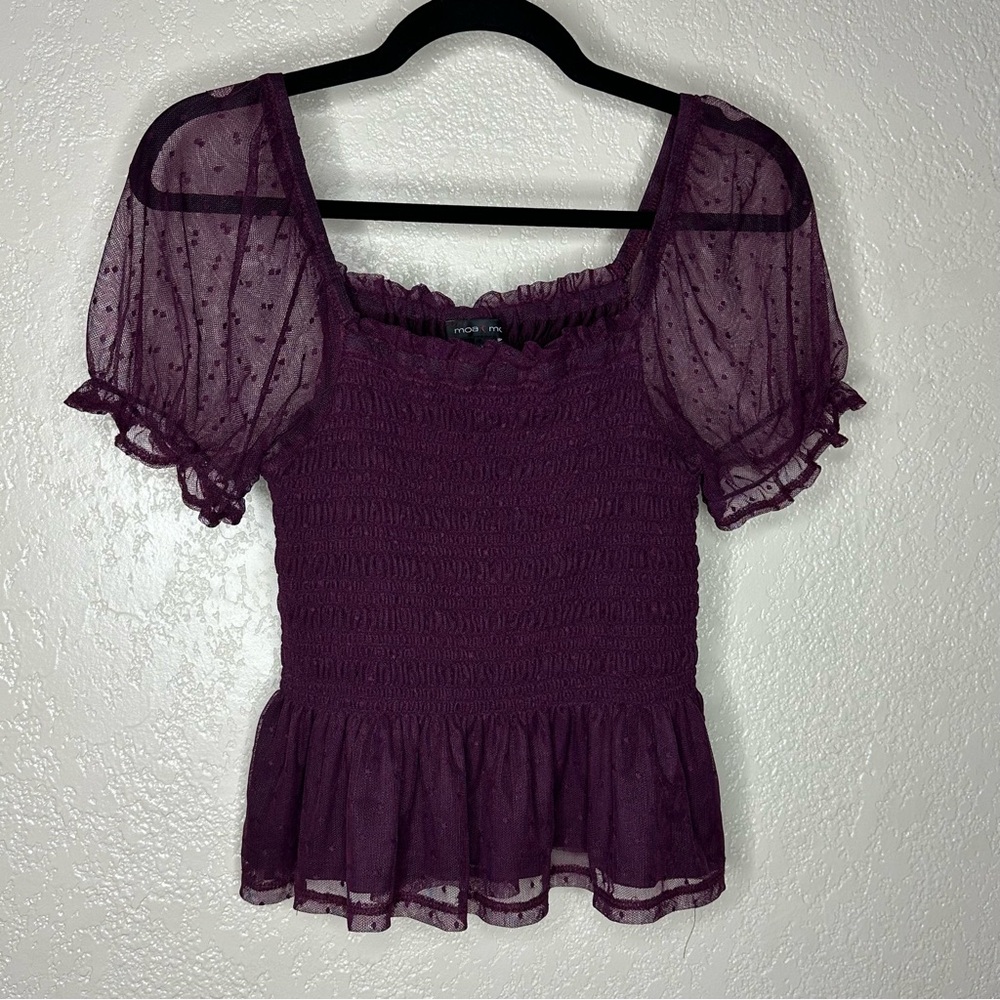 Moa Moa Smocked Deep Purple Puff Sleeved Top